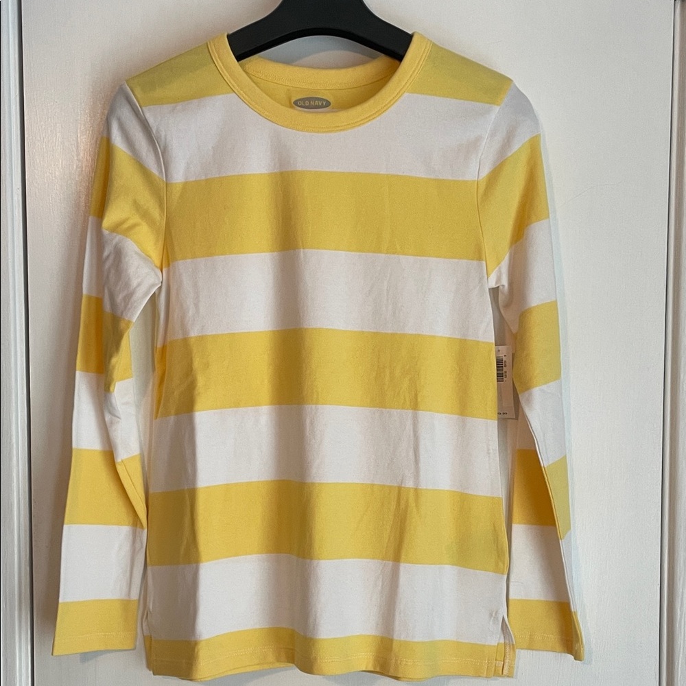 NWT Old Navy Yellow and White Striped Long Sleeve Tee